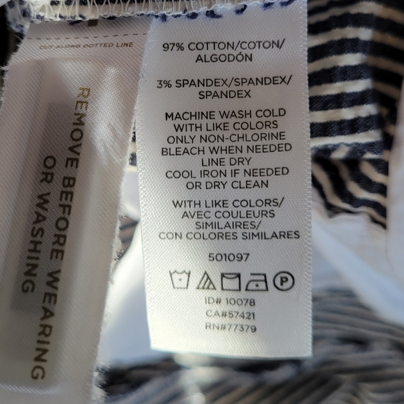 Ann Taylor Blue White Seersucker Striped Signature Cropped Pants 14 Tall 14T - Picture 4 of 6